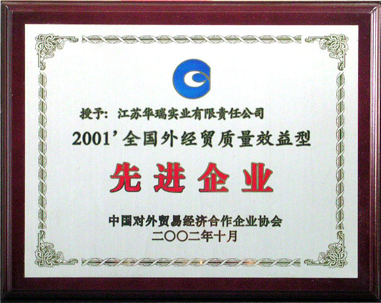 集团荣获中国对外贸易经济合作企业协会授予的“2001年度全国外经贸质量效益型先进企业”称号，上半年自营出口部分列江苏省民营企业第1名。